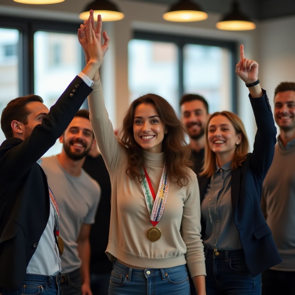 Equipo celebrando medalla de innovación