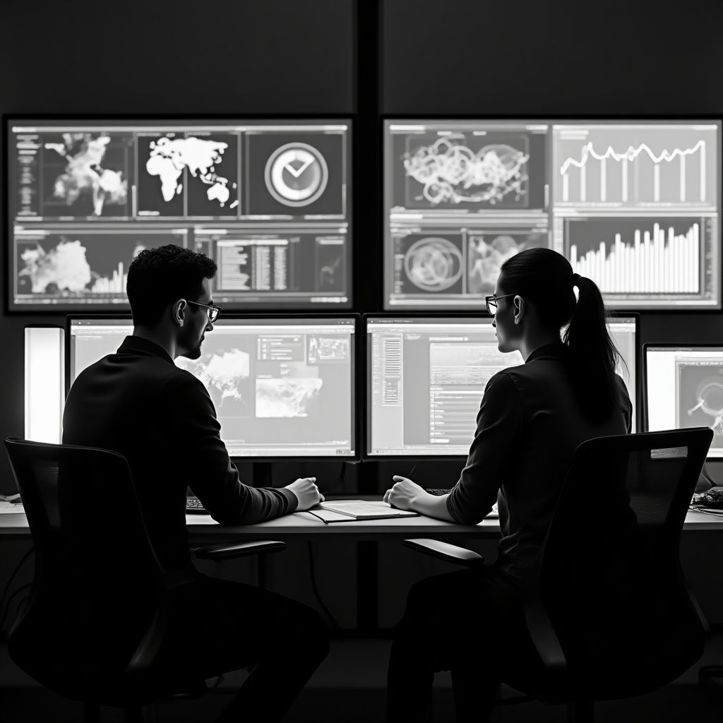 Analistas de negocios revisan información en oficina moderna